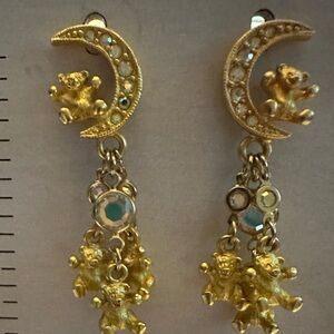 Vintage Kirks Folly Teddy Bear Half Moon Earrings